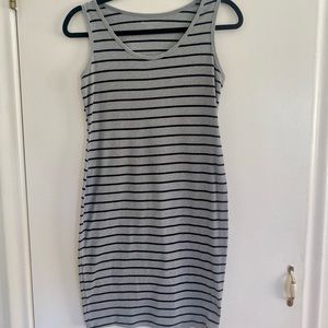 Bump Start Grey Maternity Tank Dress with Black Stripes -Small